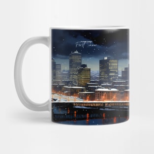 Portland Oregon First Snow: First Snow Scene in Downtown Portland, Oregon Mug